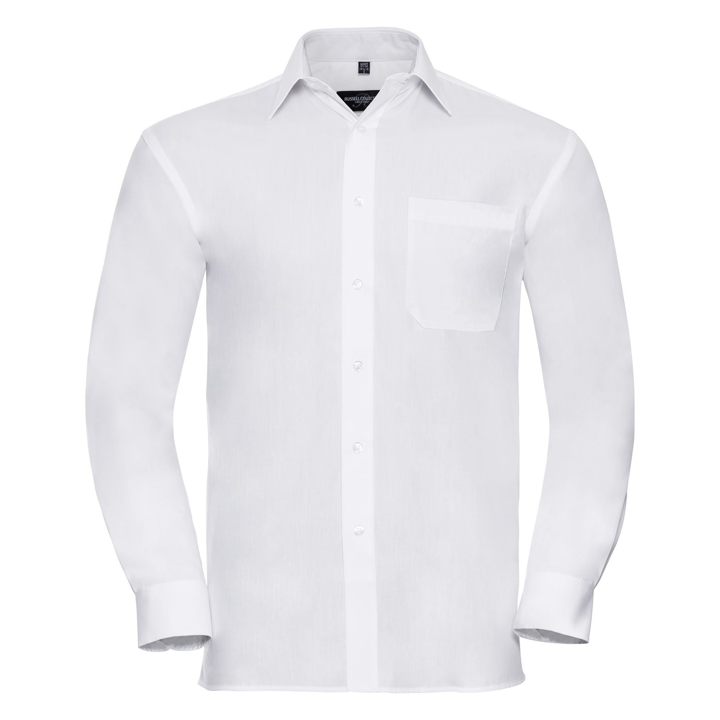 White - Front - Russell Mens Long Sleeve Pure Cotton Work Shirt