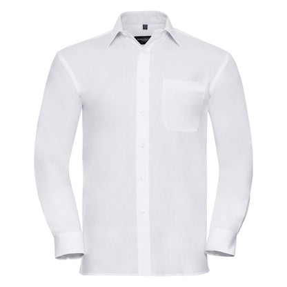White - Front - Russell Mens Long Sleeve Pure Cotton Work Shirt