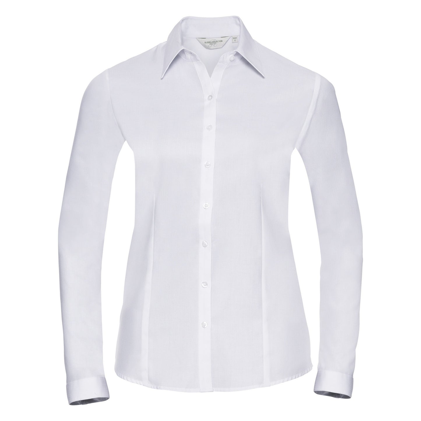 White - Front - Russell Ladies-Womens Herringbone Long Sleeve Work Shirt
