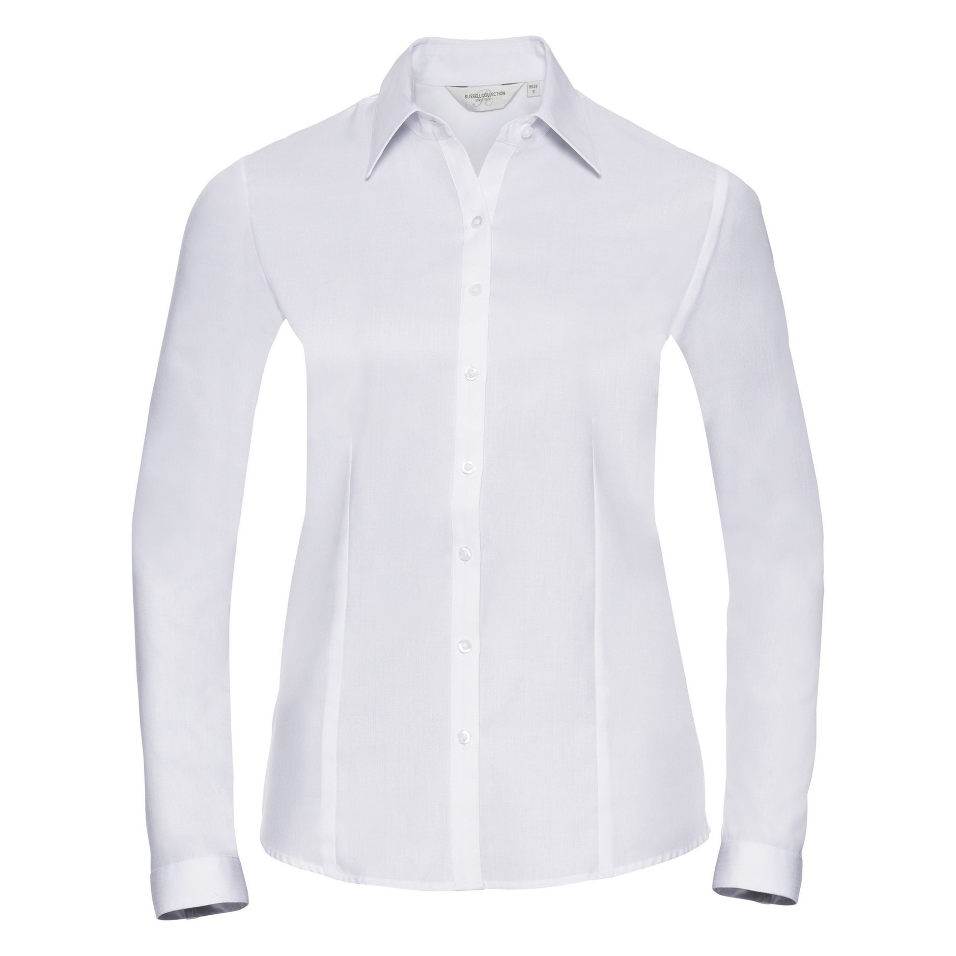 White - Front - Russell Ladies-Womens Herringbone Long Sleeve Work Shirt