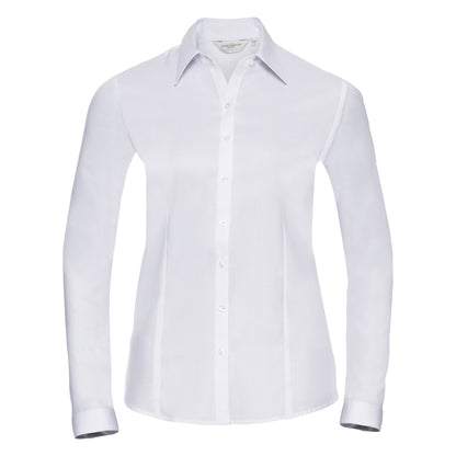 White - Front - Russell Ladies-Womens Herringbone Long Sleeve Work Shirt