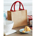 Natural-Bright Red - Pack Shot - Westford Mill Jute Mini Gift Bag (6 Litres)
