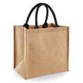 Natural-Black - Front - Westford Mill Jute Mini Tote Shopping Bag (14 Litres)