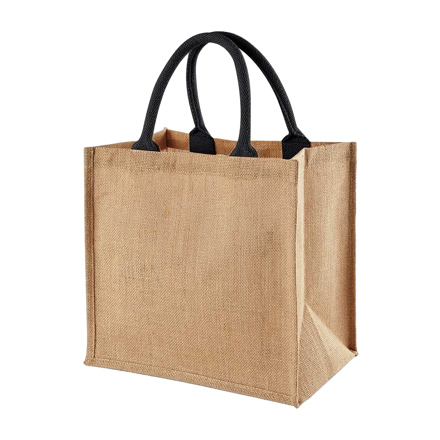 Natural-Black - Back - Westford Mill Jute Mini Tote Shopping Bag (14 Litres)