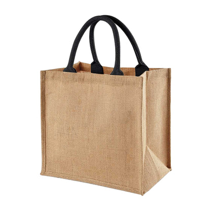Natural-Black - Back - Westford Mill Jute Mini Tote Shopping Bag (14 Litres)