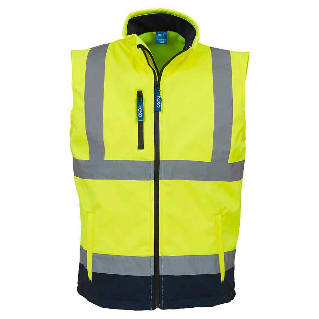 Hi-Vis Yellow-Navy - Front - Yoko Mens Hi Vis Softshell Bodywarmer - Workwear