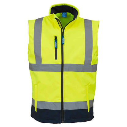 Hi-Vis Yellow-Navy - Front - Yoko Mens Hi Vis Softshell Bodywarmer - Workwear