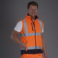 Hi Vis Orange-Navy - Back - Yoko Mens Hi Vis Softshell Bodywarmer - Workwear