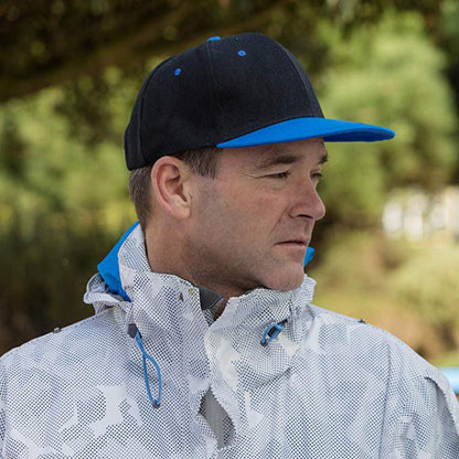 Black-Azure Blue - Pack Shot - Result Unisex Core Bronx Original Flat Peak Snapback Dual Colour Cap