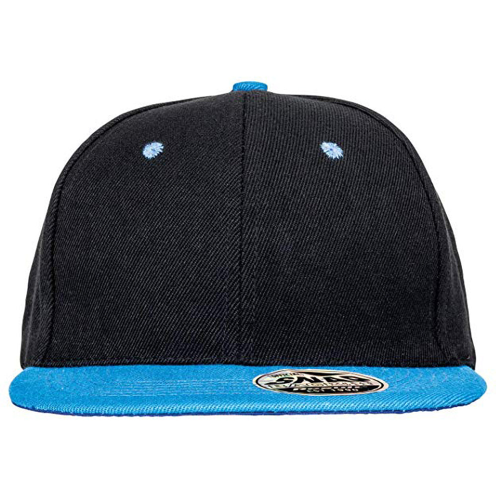 Black-Azure Blue - Back - Result Unisex Core Bronx Original Flat Peak Snapback Dual Colour Cap