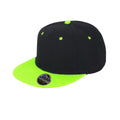 Black-Lime Green - Front - Result Unisex Core Bronx Original Flat Peak Snapback Dual Colour Cap
