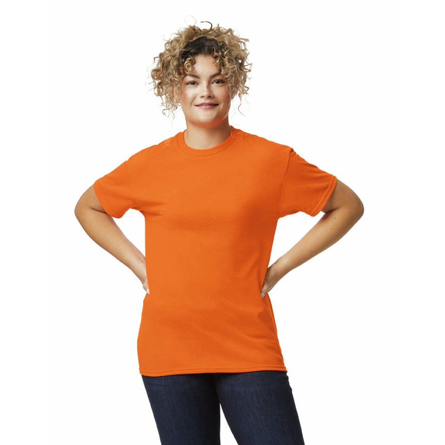 Safety Orange - Side - Gildan DryBlend Adult Unisex Short Sleeve T-Shirt