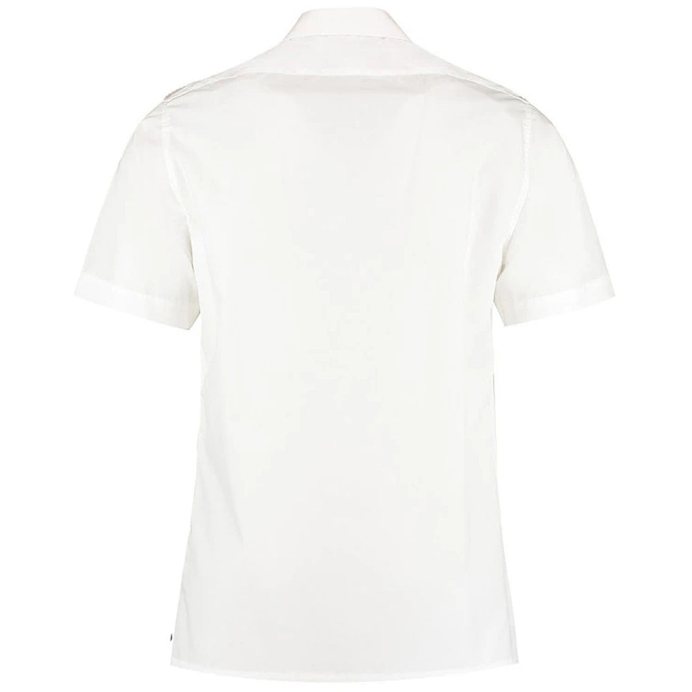 White - Back - Kustom Kit Mens Short Sleeve Pilot Shirt