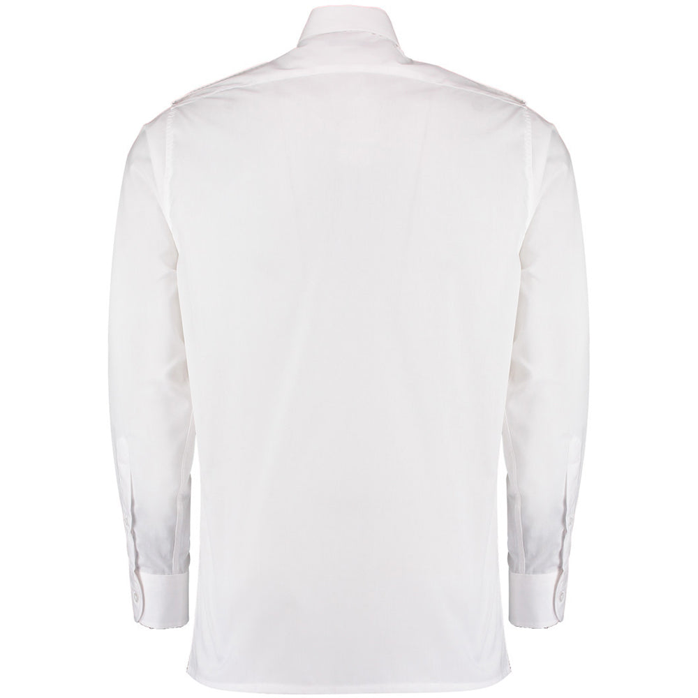 White - Back - Kustom Kit Mens Long Sleeve Pilot Shirt