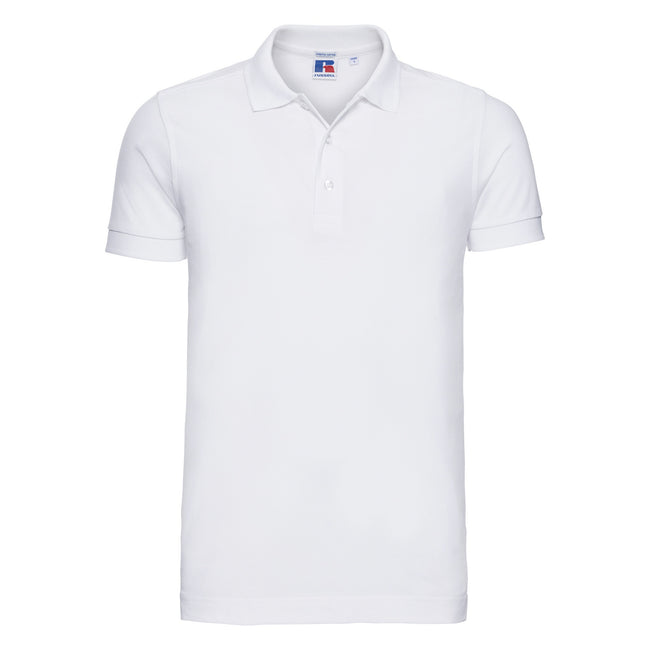 White - Front - Russell Mens Stretch Short Sleeve Polo Shirt