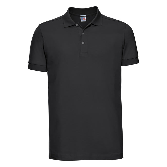 Black - Front - Russell Mens Stretch Short Sleeve Polo Shirt