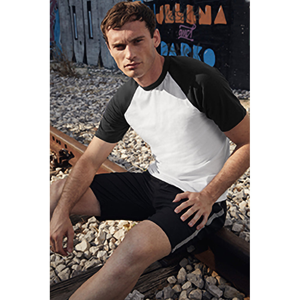 White-Black - Side - Fruit Of The Loom Mens Short Sleeve Baseball T-Shirt