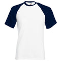 White-Deep Navy - Front - Fruit Of The Loom Mens Short Sleeve Baseball T-Shirt