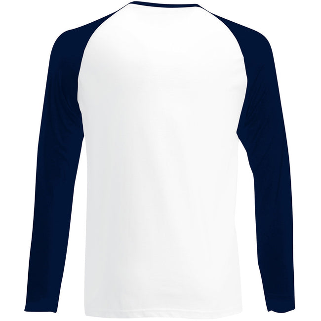 White-Deep Navy - Back - Fruit Of The Loom Mens Long Sleeve Baseball T-Shirt