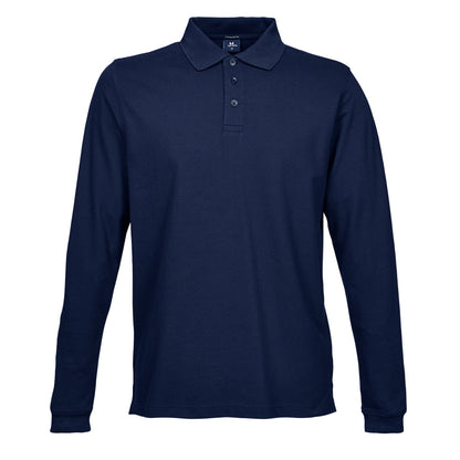 Navy Blue - Front - Tee Jays Mens Luxury Stretch Long Sleeve Polo Shirt