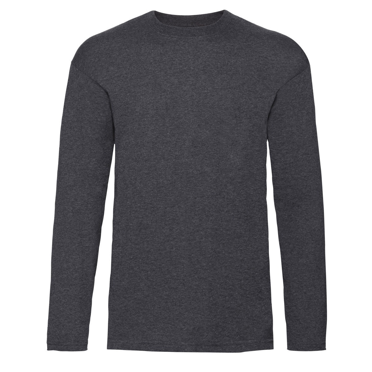 Dark Heather - Front - Fruit Of The Loom Mens Valueweight Crew Neck Long Sleeve T-Shirt