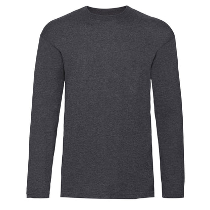 Dark Heather - Front - Fruit Of The Loom Mens Valueweight Crew Neck Long Sleeve T-Shirt