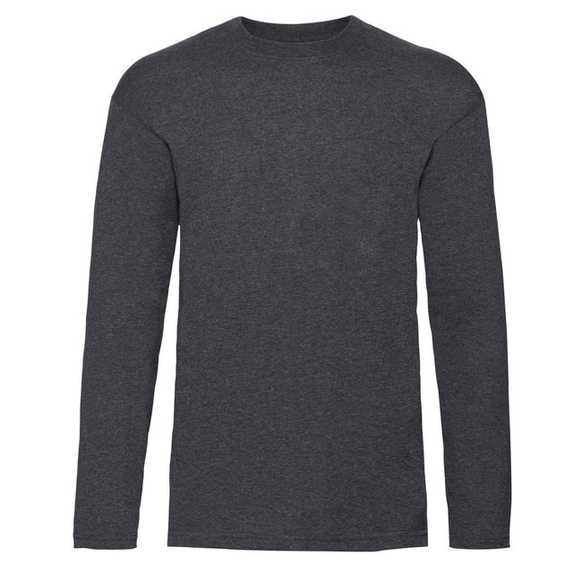 Dark Heather - Front - Fruit Of The Loom Mens Valueweight Crew Neck Long Sleeve T-Shirt