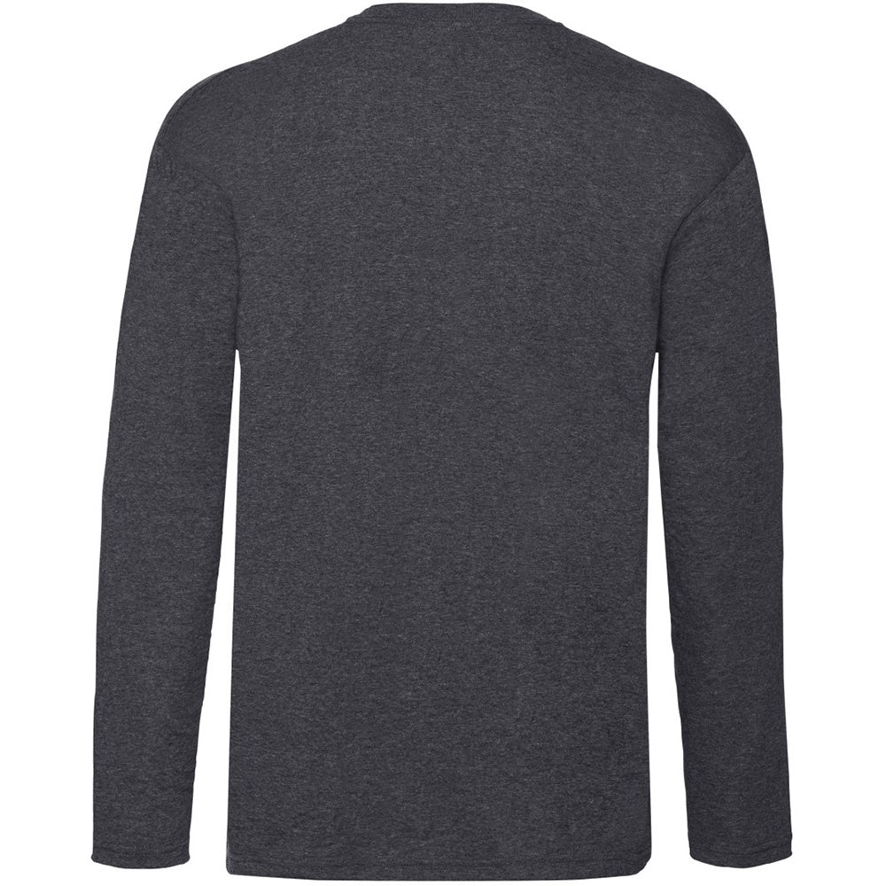 Dark Heather - Back - Fruit Of The Loom Mens Valueweight Crew Neck Long Sleeve T-Shirt