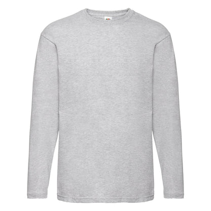 Heather Grey - Front - Fruit Of The Loom Mens Valueweight Crew Neck Long Sleeve T-Shirt