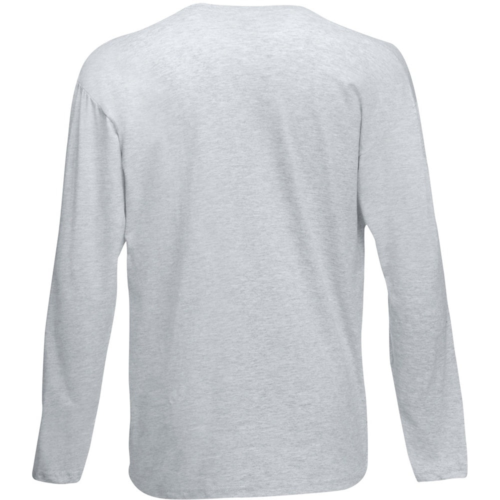 Heather Grey - Back - Fruit Of The Loom Mens Valueweight Crew Neck Long Sleeve T-Shirt