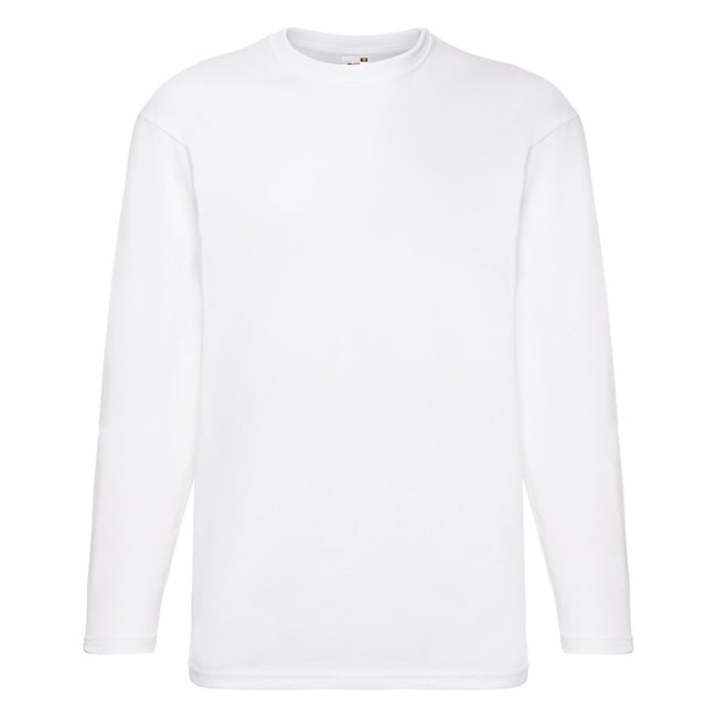 White - Front - Fruit Of The Loom Mens Valueweight Crew Neck Long Sleeve T-Shirt