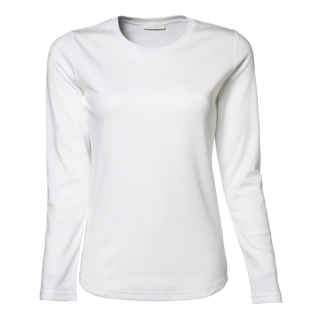 White - Front - Tee Jays Womens-Ladies Interlock Long Sleeve T-Shirt