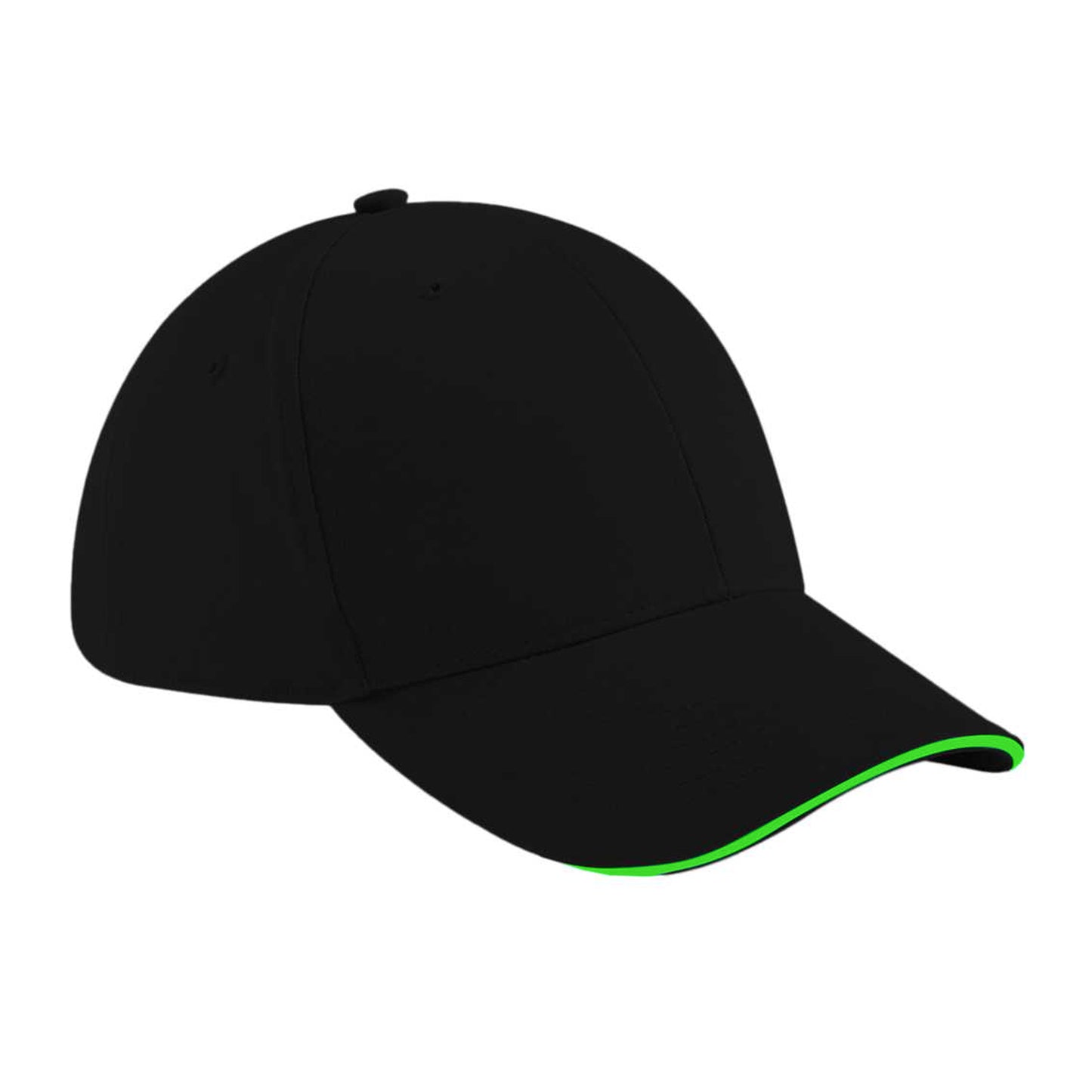 Black-Lime Green - Front - Beechfield Adults Unisex Athleisure Cotton Baseball Cap