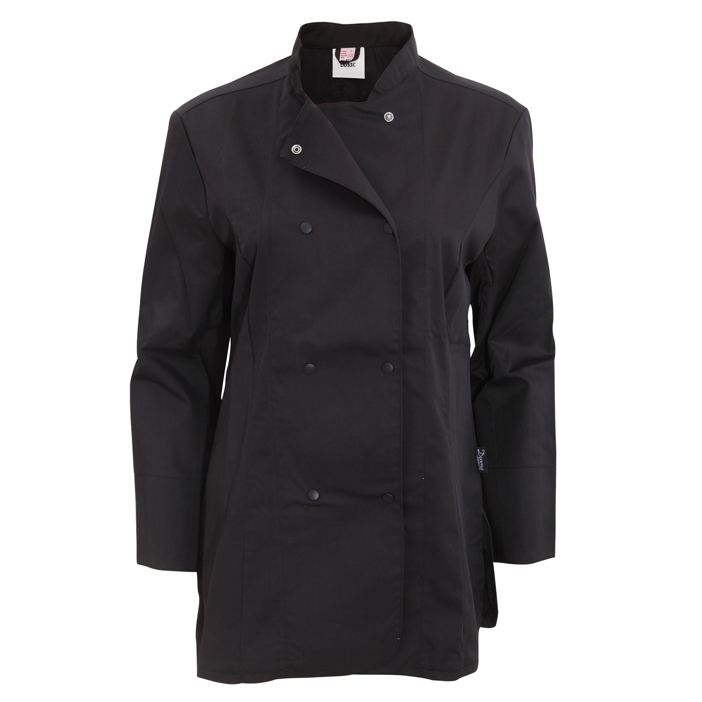 Black - Front - Dennys Womens-Ladies Long Sleeve Fitted Chef Jacket