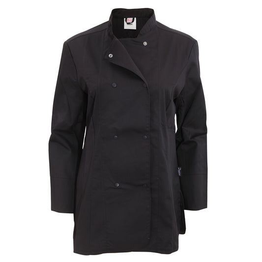 Black - Front - Dennys Womens-Ladies Long Sleeve Fitted Chef Jacket