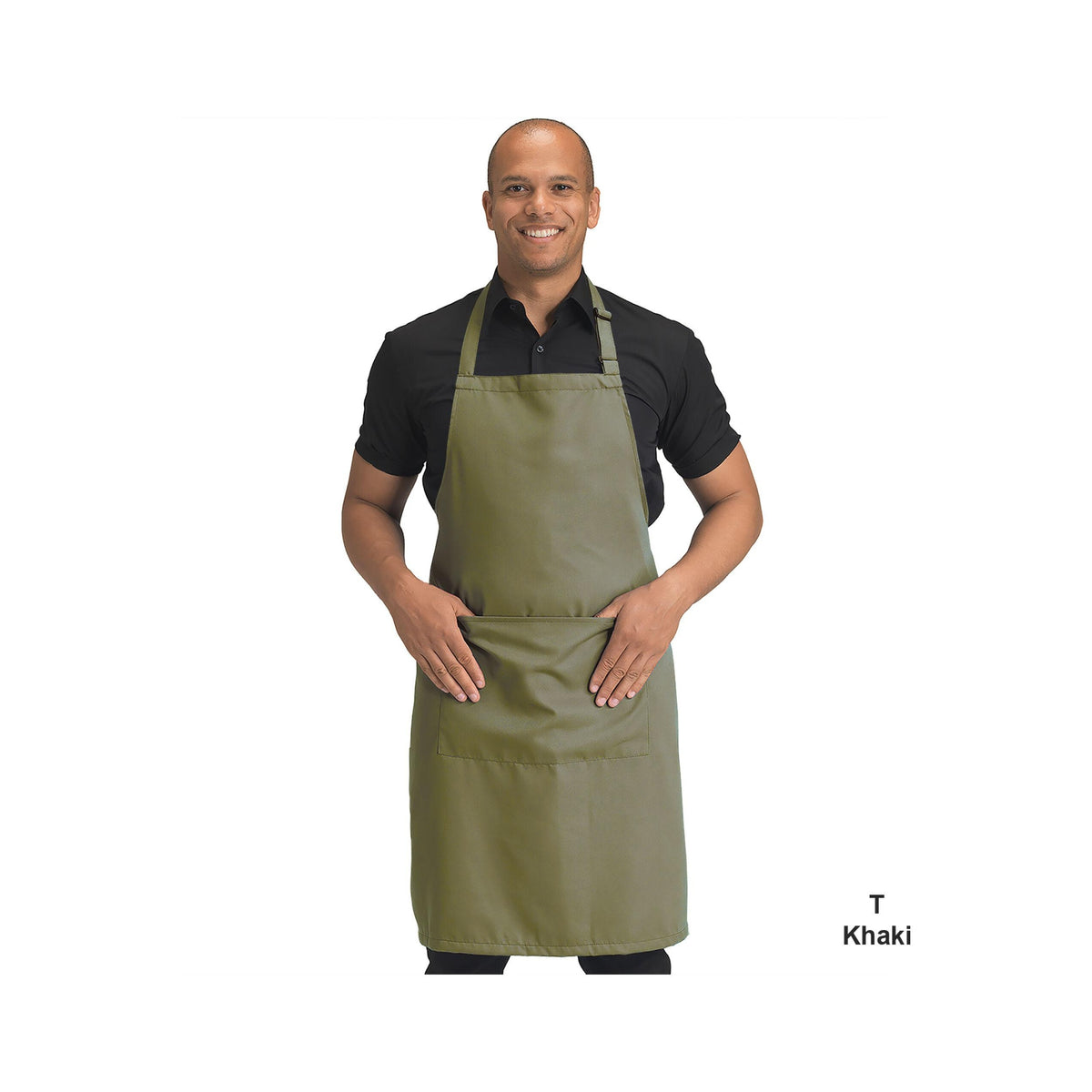 Khaki - Back - Dennys Adults Unisex Catering Bib Apron With Pocket