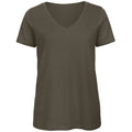 Khaki - Front - B&C Womens-Ladies Favourite Organic Cotton V-Neck T-Shirt