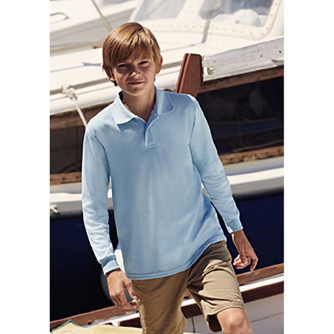 Sky Blue - Lifestyle - Fruit Of The Loom Childrens Long Sleeve 65-35 Pique Polo - Childrens Polo Shirts