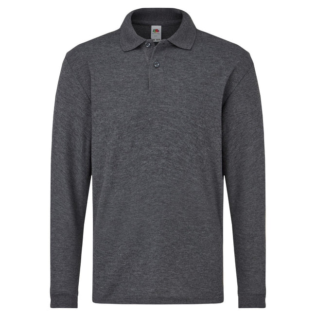 Heather Grey - Front - Fruit Of The Loom Childrens Long Sleeve 65-35 Pique Polo - Childrens Polo Shirts