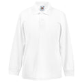 White - Back - Fruit Of The Loom Childrens Long Sleeve 65-35 Pique Polo - Childrens Polo Shirts