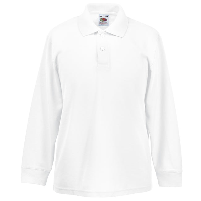White - Back - Fruit Of The Loom Childrens Long Sleeve 65-35 Pique Polo - Childrens Polo Shirts