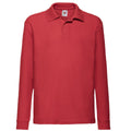 Red - Front - Fruit Of The Loom Childrens Long Sleeve 65-35 Pique Polo - Childrens Polo Shirts