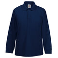 Deep Navy - Front - Fruit Of The Loom Childrens Long Sleeve 65-35 Pique Polo - Childrens Polo Shirts