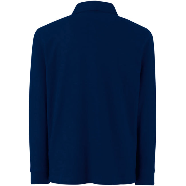 Deep Navy - Back - Fruit Of The Loom Childrens Long Sleeve 65-35 Pique Polo - Childrens Polo Shirts