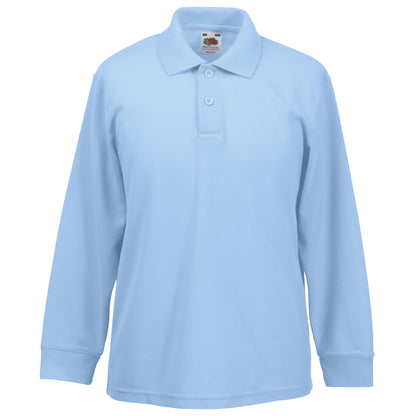Sky Blue - Back - Fruit Of The Loom Childrens Long Sleeve 65-35 Pique Polo - Childrens Polo Shirts
