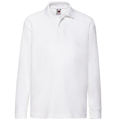 White - Front - Fruit Of The Loom Childrens Long Sleeve 65-35 Pique Polo - Childrens Polo Shirts