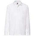 White - Front - Fruit Of The Loom Childrens Long Sleeve 65-35 Pique Polo - Childrens Polo Shirts