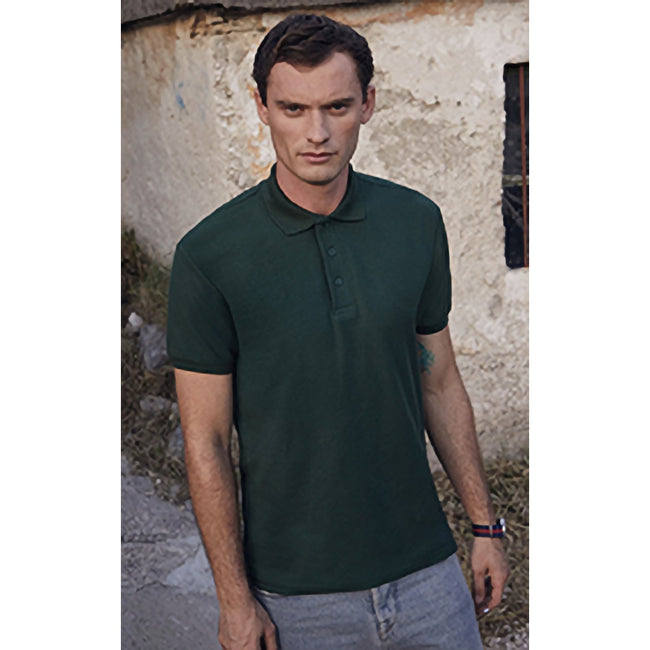 Bottle Green - Side - Fruit Of The Loom Mens 65-35 Heavyweight Pique Short Sleeve Polo Shirt