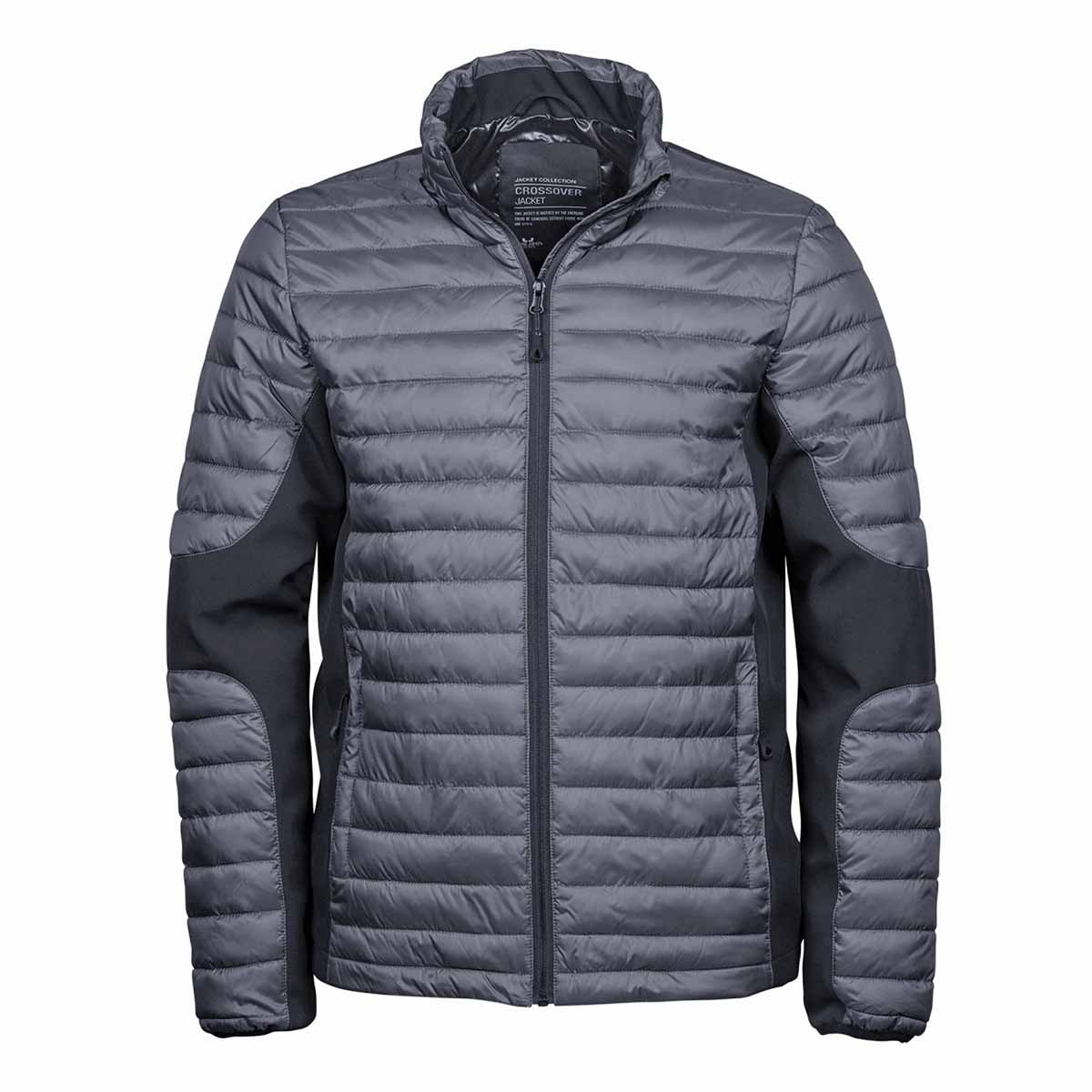 Space Grey-Black - Front - Teejays Mens Padded Full Zip Crossover Jacket
