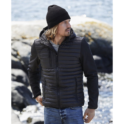 Black - Back - Teejays Mens Hooded Full Zip Crossover Jacket
